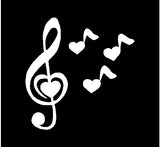 Treble Key Love Heart Notes Vinyl Decal Laptop Car Window Music Lover Sticker